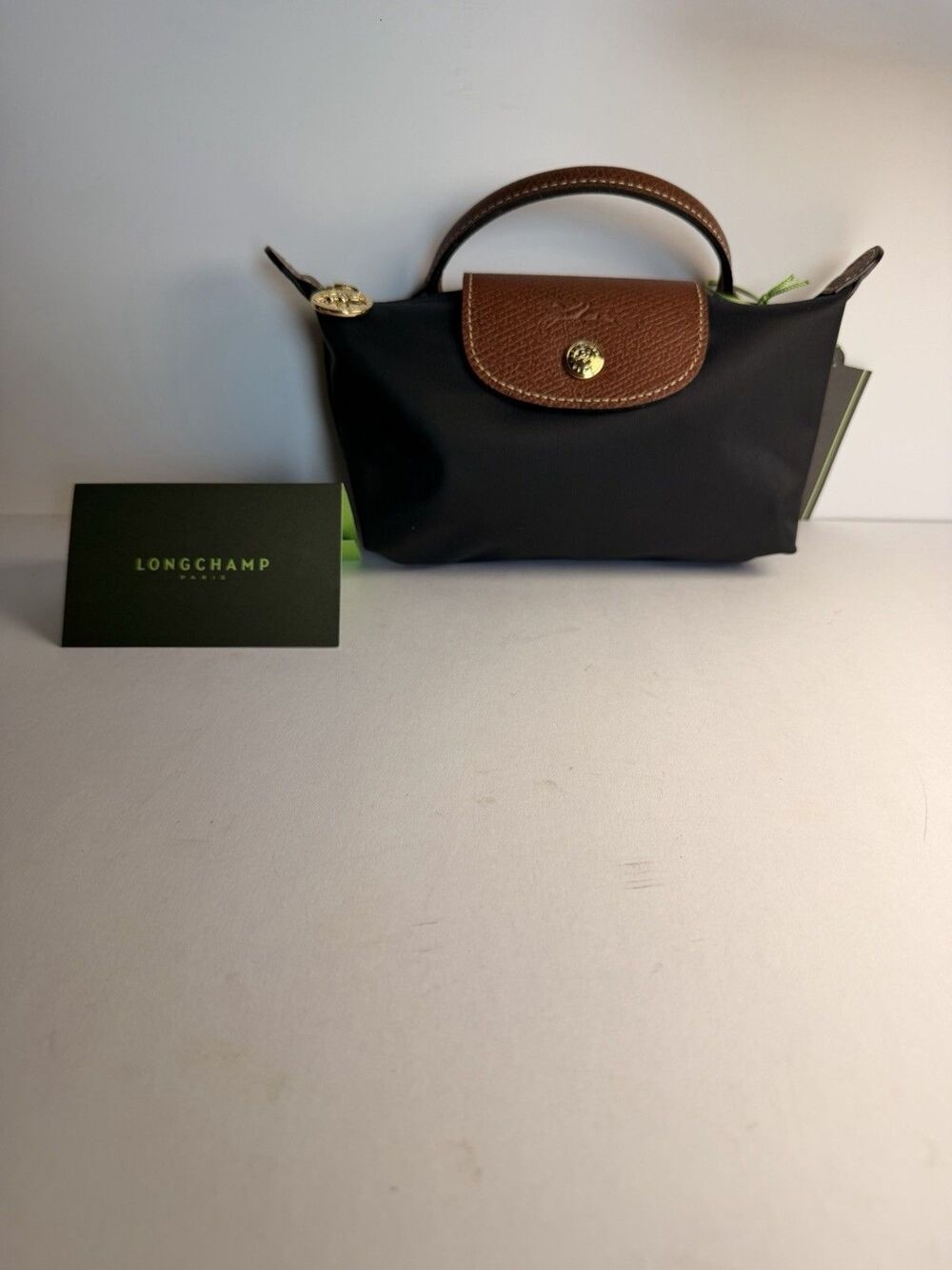 longchamp le pliage original pouch with handle black recycled canvas nwt